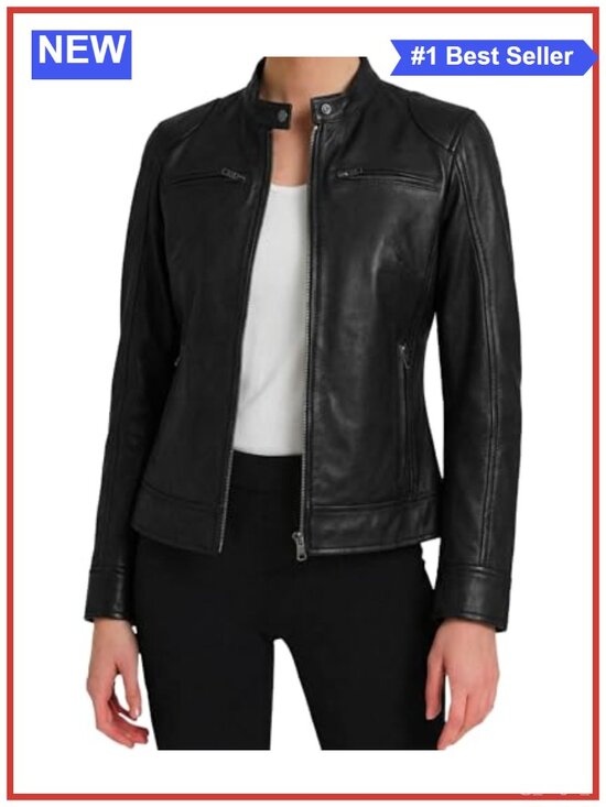 Jackets & Blazers - Real Lambskin Leather Jacket Women Cafe Racer Moto Zip Moto